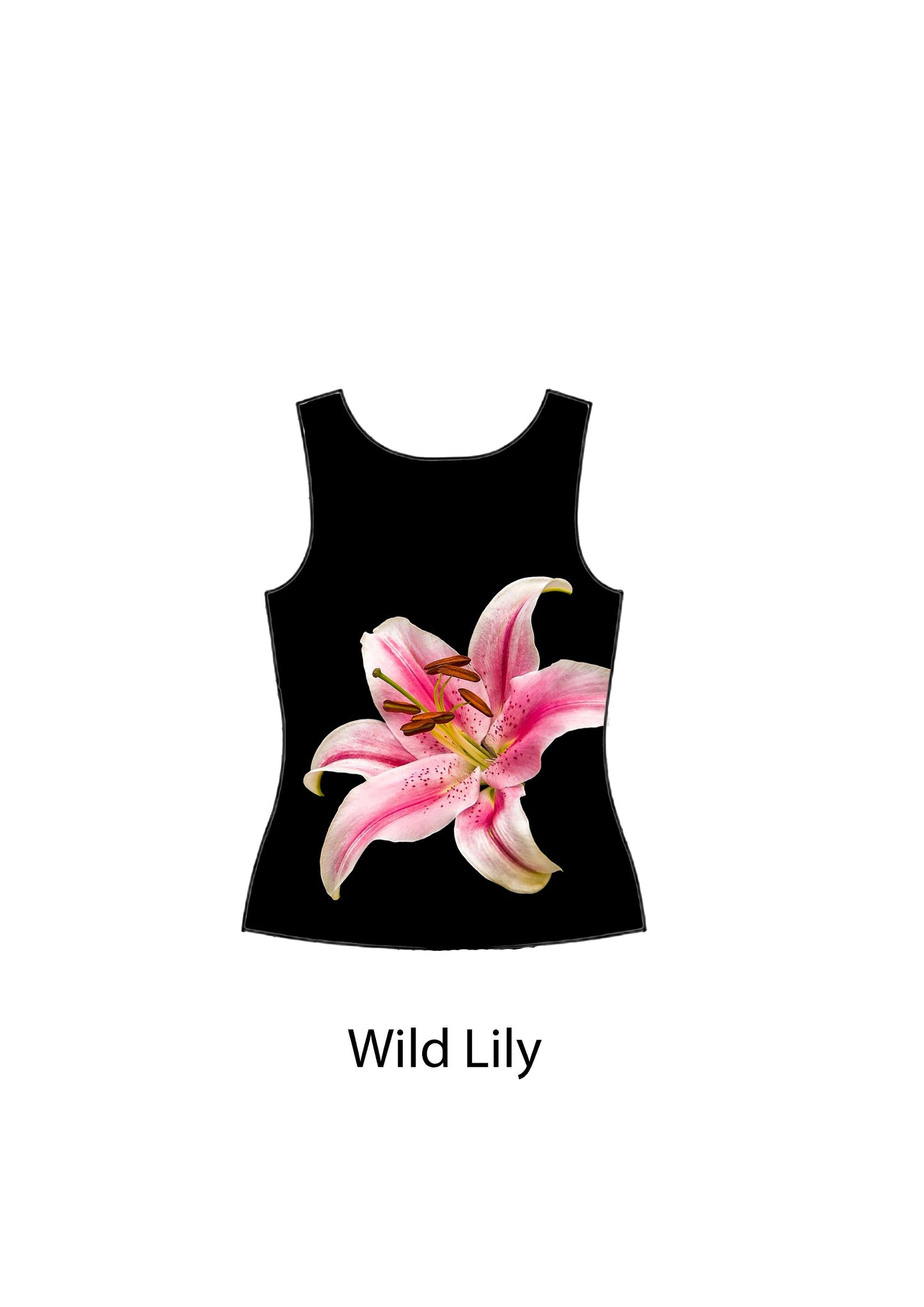 Black Reversible Tank (Wild lily + orange and red hibiscus)
