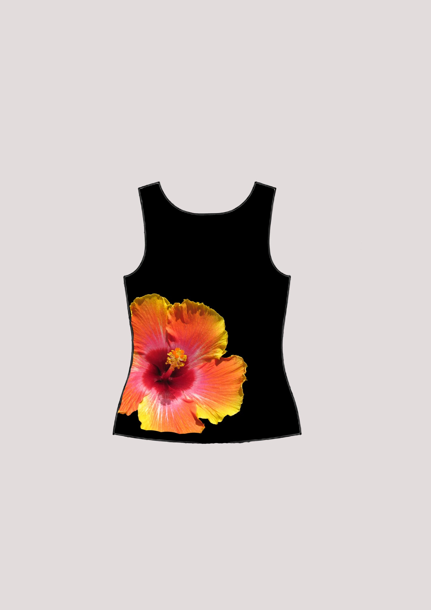 Black Reversible Tank (Wild lily + orange and red hibiscus)