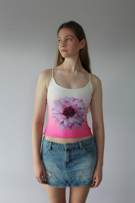 Ombre top (pink dahlia + yellow orchid)