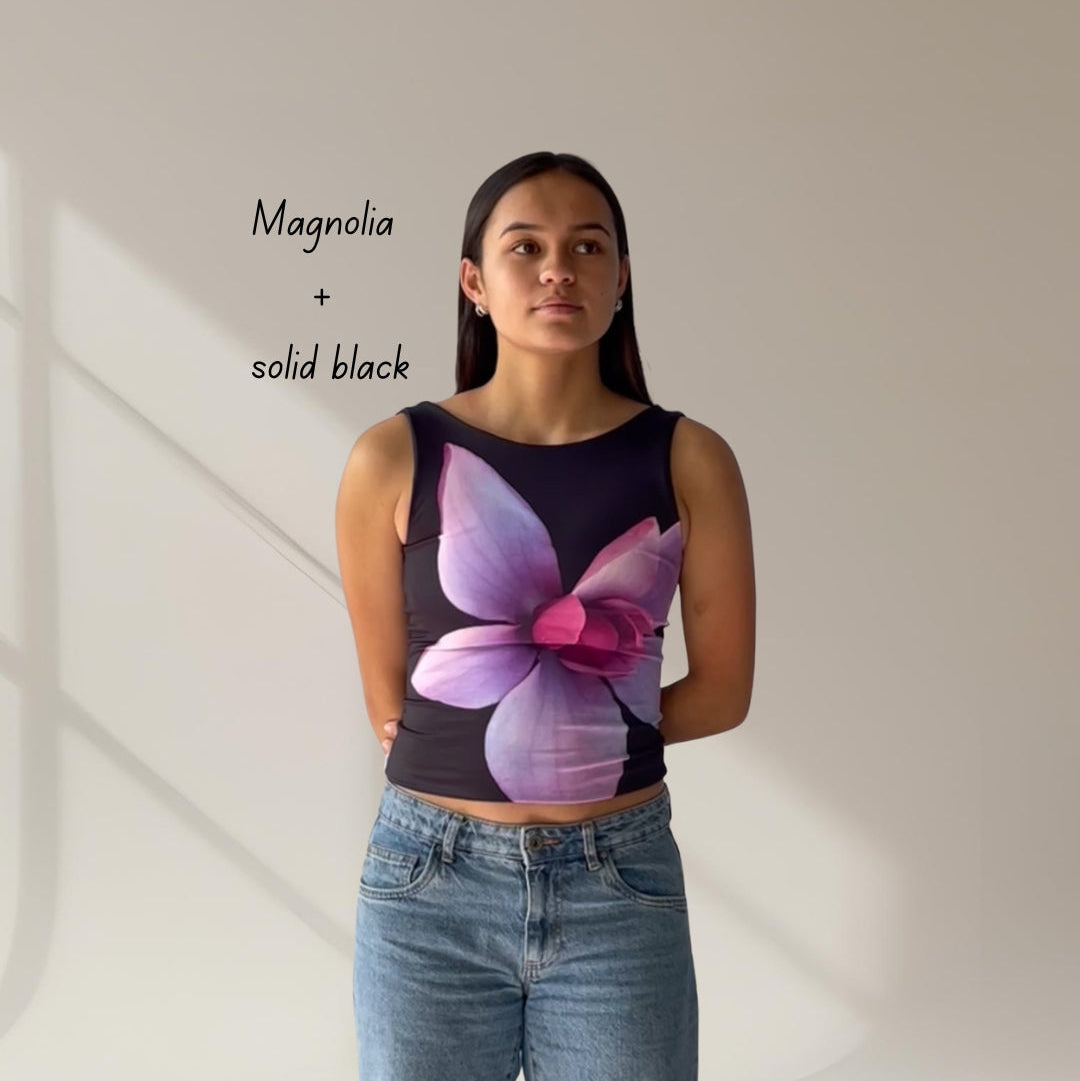 Reversible tank top (magnolia + wild lily)