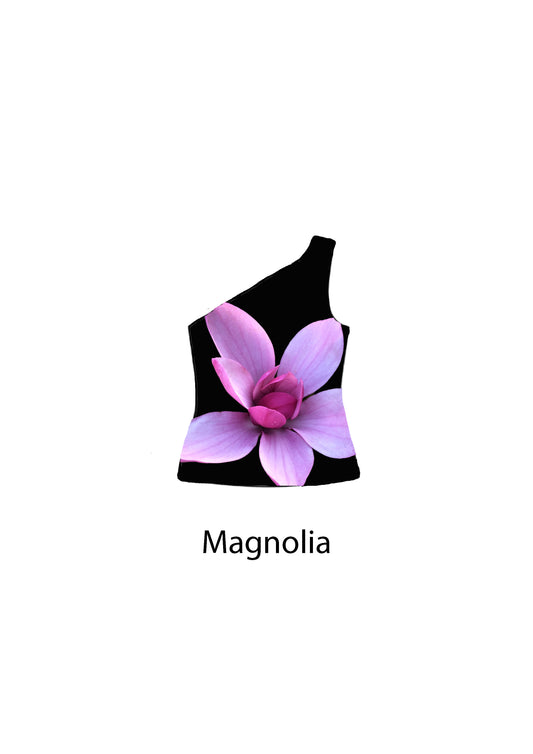 Reversible Black One Shoulder Top (Magnolia + wild lily)